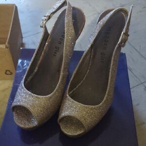 Madden Girl Sparkling Peep-Toe Heels - Gold